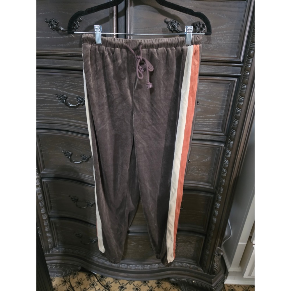 Easel Los Angeles Brown Velour Joggers Side Stripe Velvet Sweatpants Small
